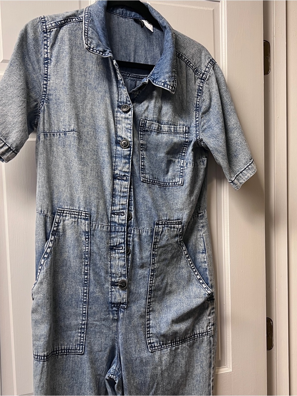 H&M Light Blue Denim Short-Sleeve Jumpsuit